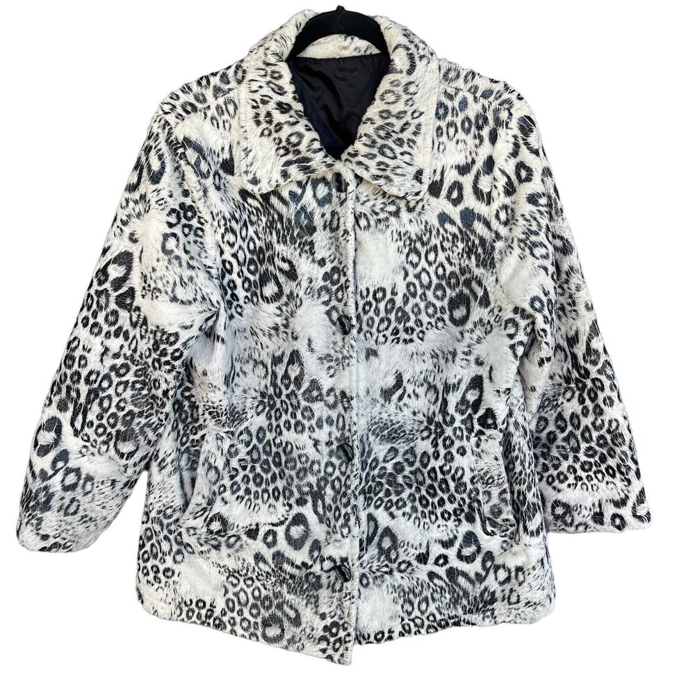 Mob Wife Snow Leopard Print Jacket Women Large Button Up Faux Fur Quilted Lining